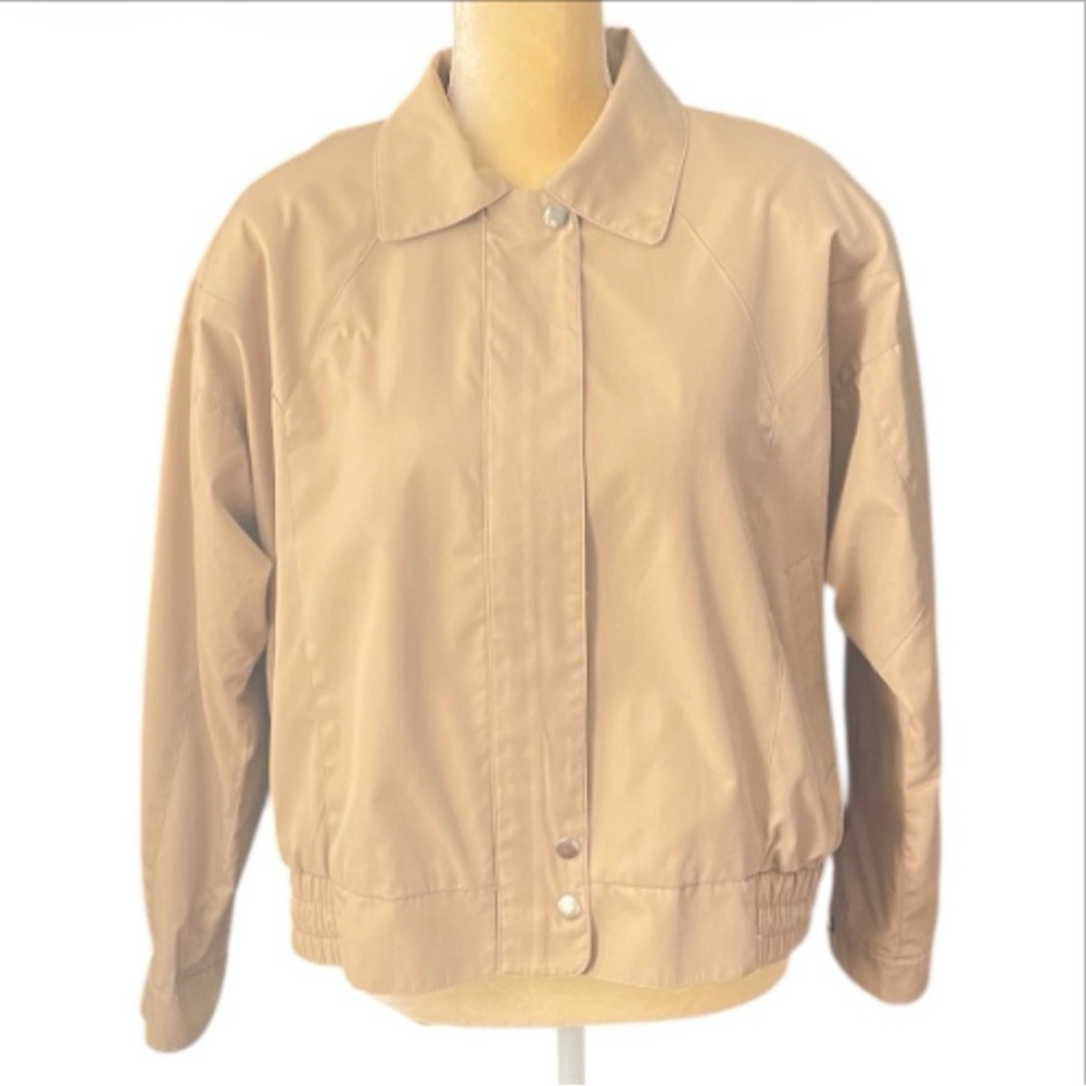 Vintage Nordstrom Town Square Tan Bomber Jacket - XS Fit Oversized